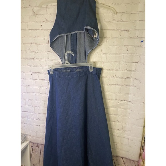 Bamms ARTSY DOUBLE SLIT HALTER DENIM MAXI Large - Picture 4 of 7